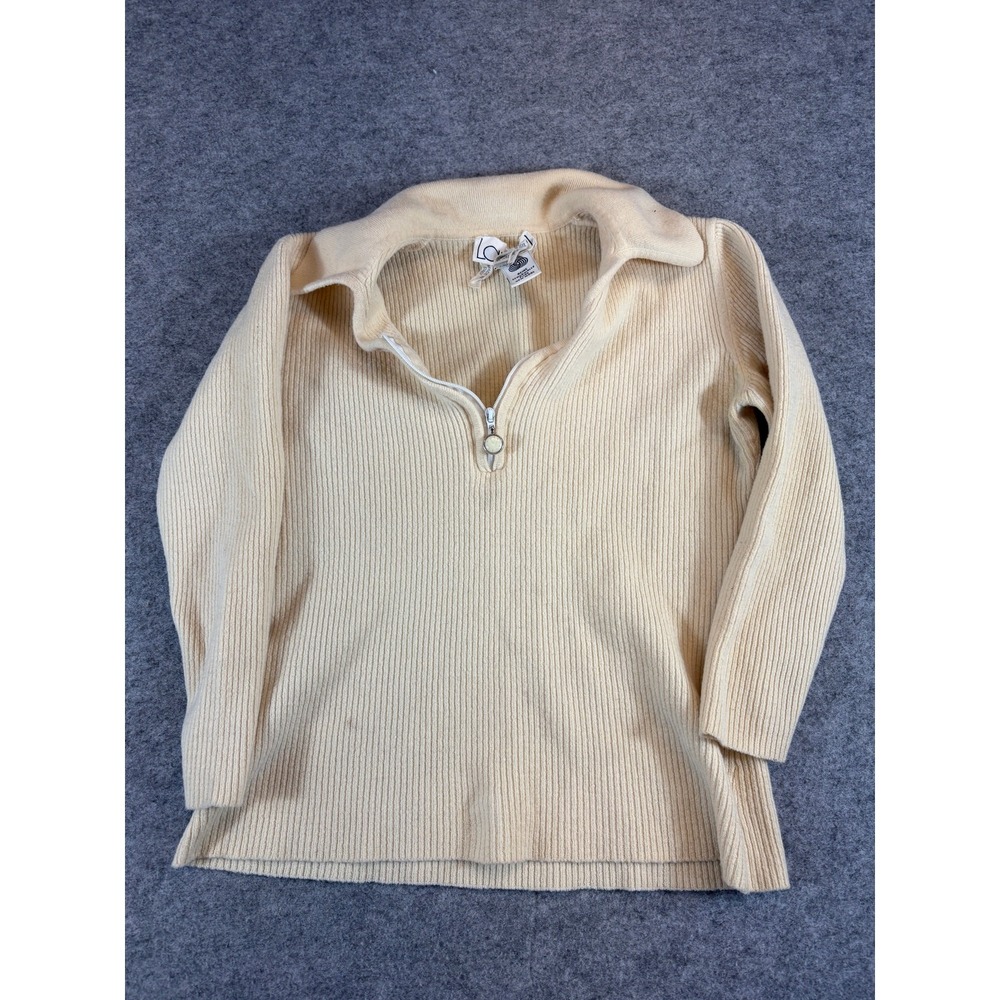 VTG Laurel Wool Sweater Womens 34 Cream 1/4 Zip Ribbed Boho Luxury Designer